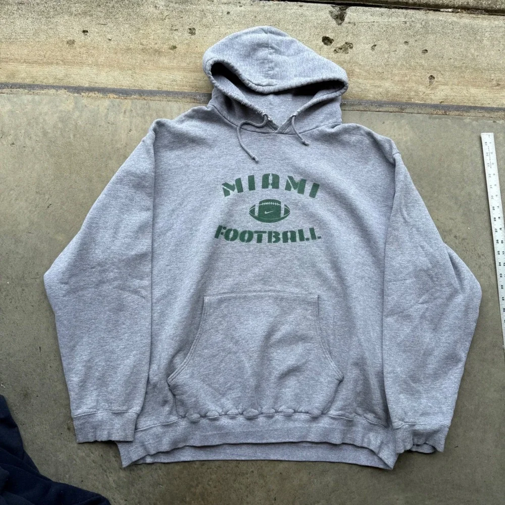 Vintage Nike Team Miami Football Hoodie Gray XXL Oversized Sweatshirt Hurricanes